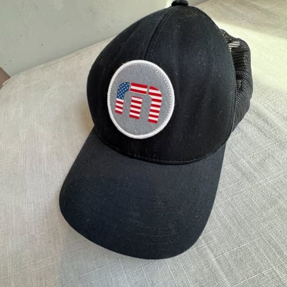 TravisMathew Hat Black American Flag Adjustable Golf Cap Men's Snapback